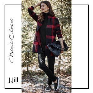 J.Jill Red & Black Buffalo Plaid Open Front Cardi - Size L